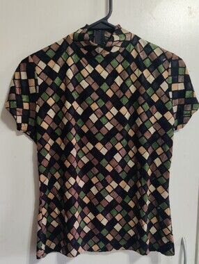 Womens Geometric Print Mock Neck Top